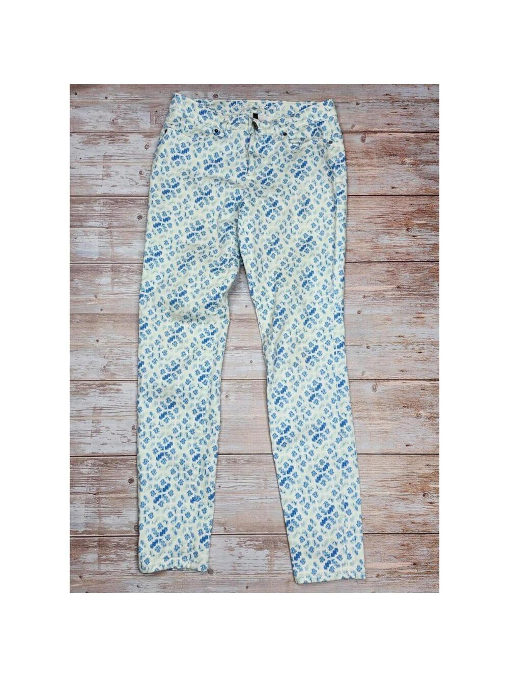 Victoria's Secret Mid Rise Siren Blue Geometric Skinny Jeans Size 6